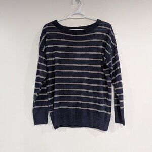 Lacoste Striped 100% Linen Sweater Navy Blue White Size XS